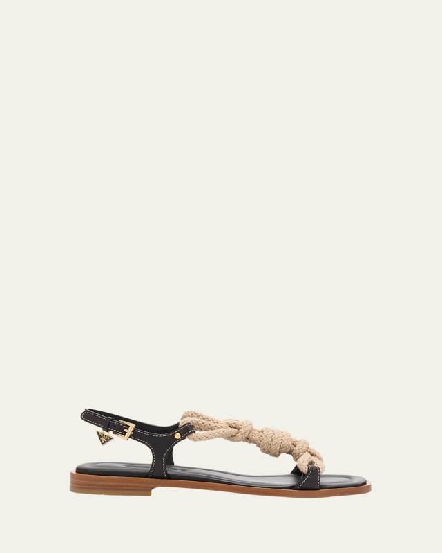 Knotted Natural Rope Caged Leather Sandals